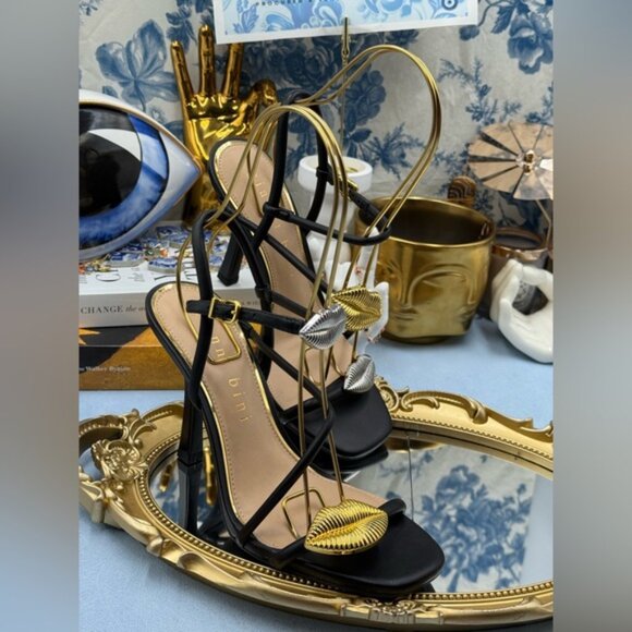 🆕 GIANNI BINI 🧿 NWOB Carletta Lip Ornamented Sandals, Black Leather, Sz 7 - Picture 7 of 16